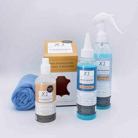 Pachet economic X1 - Curățător de pete, protecție și îngrijire pentru piele naturală și imitație de piele